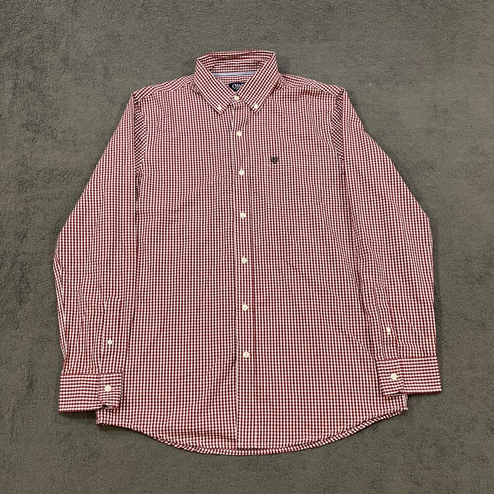 Chaps Easy Care Burgundy Red Gingham Long Sleeve Button Down Shirt Men's Size M